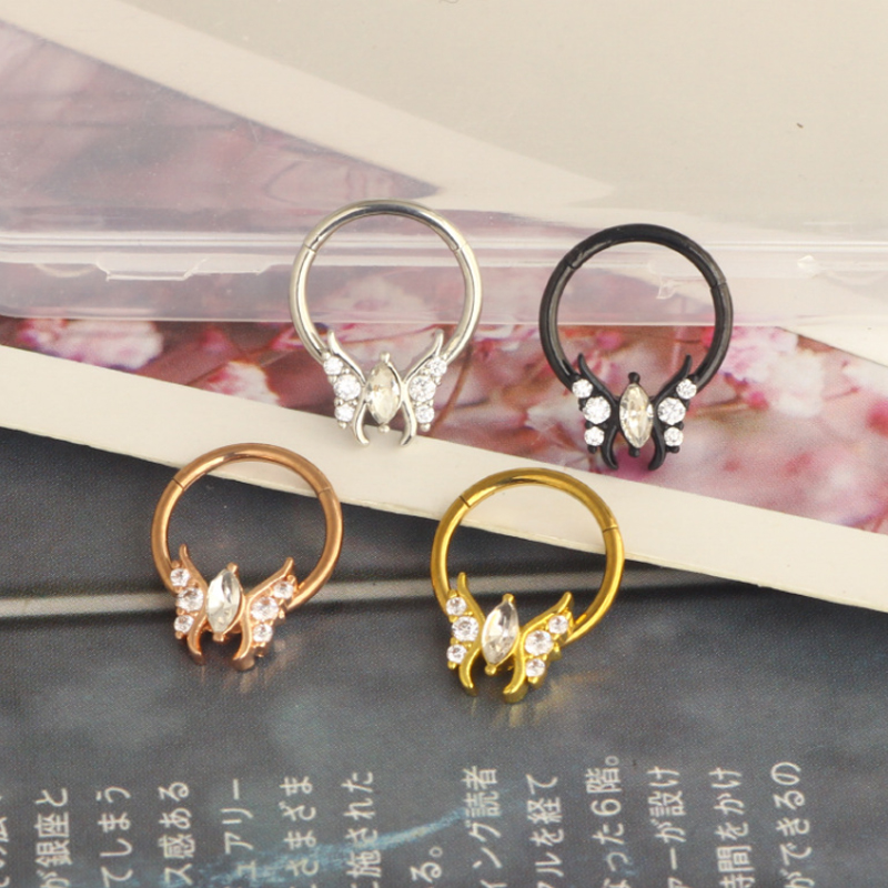 16G Zircon Papillon Septum Nez Anneaux Corps Cartilage Tragus Boucles D'oreilles Piercing Bijoux pour Femmes Hommes