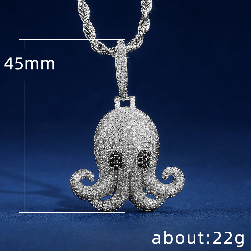 Hyperbole Iced Out Octopus Pendant Necklace HipHop Jewelry For Women men Micro pave Zircon Rock Pendant Gift