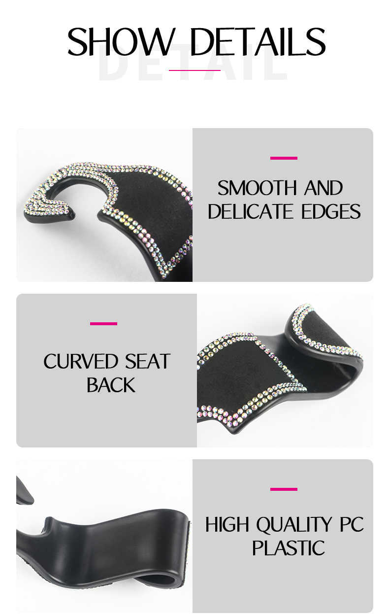 2024 Crystal Diamond Car Headrest Back Seat Hook Vehicle Organizer Holder Auto Hook Bling Car Accessories Interior For Girls