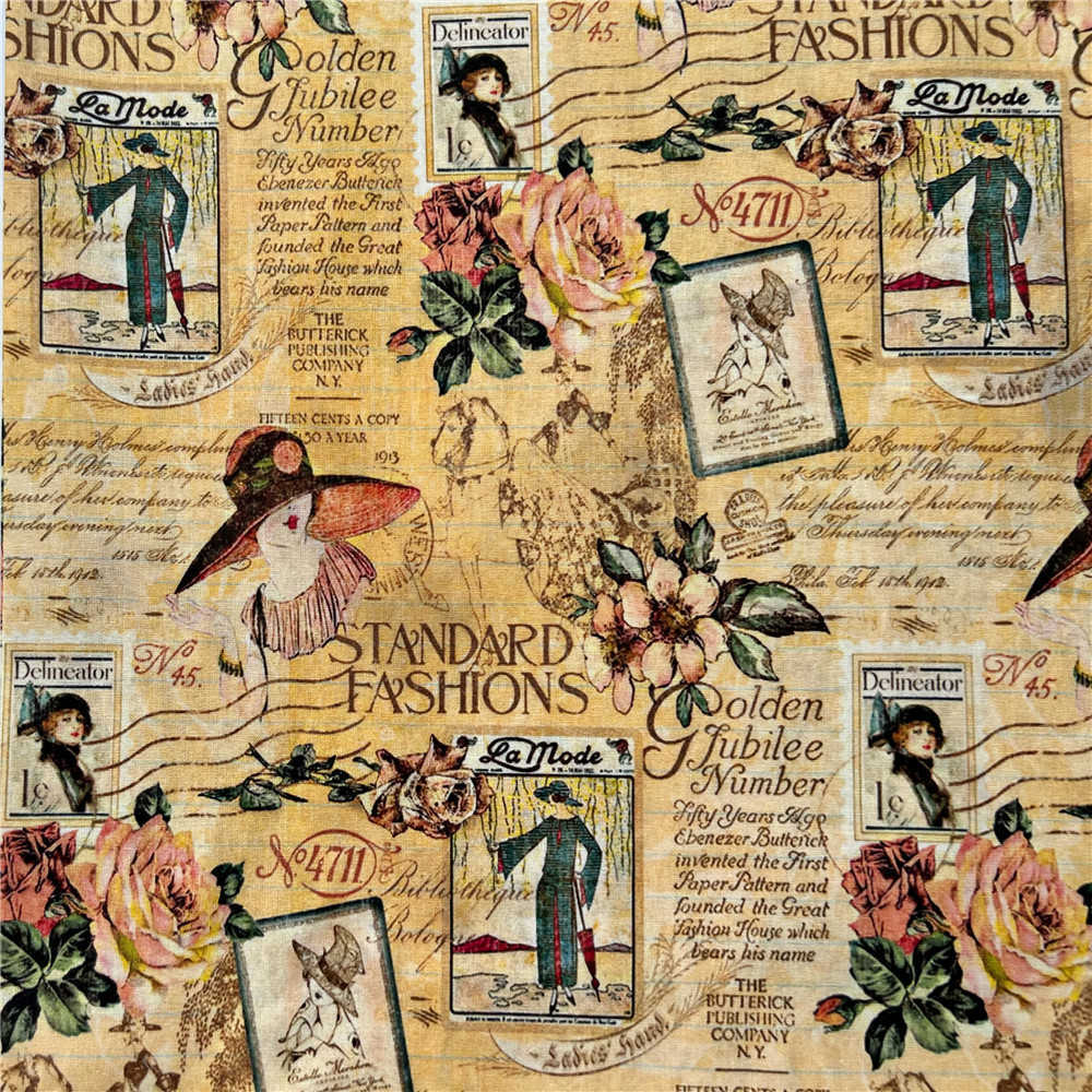 Fabric Europe vintage woman sexy poster newspaper grid floral cotton fabric for fabric cora upholstery fabrics embroidery diy material P230506