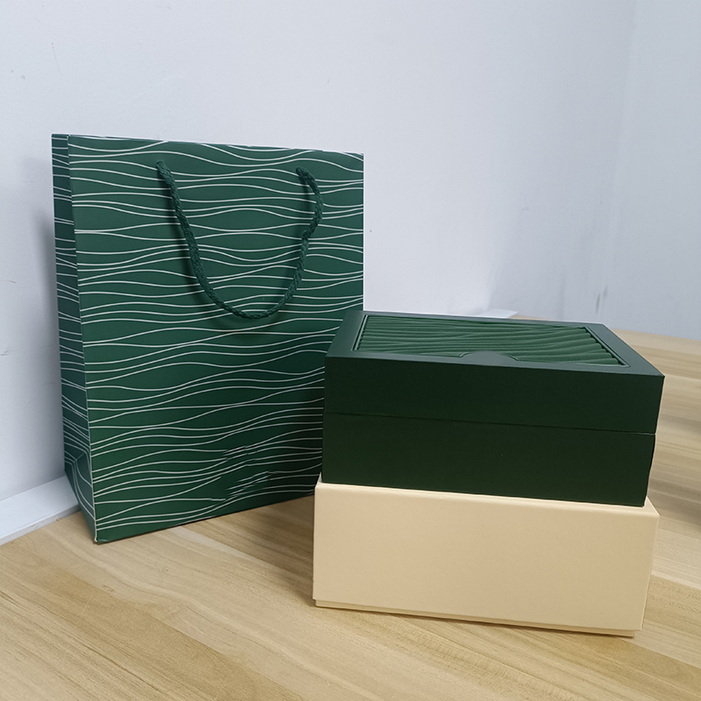 Designer Mens Watches Boxes Dark Green Watch Dhgate Box Luxury Gift Woody Case For Watches Yacht Watch Booklet Card Taggar och Swiss Watches Boxes Mystery Boxes