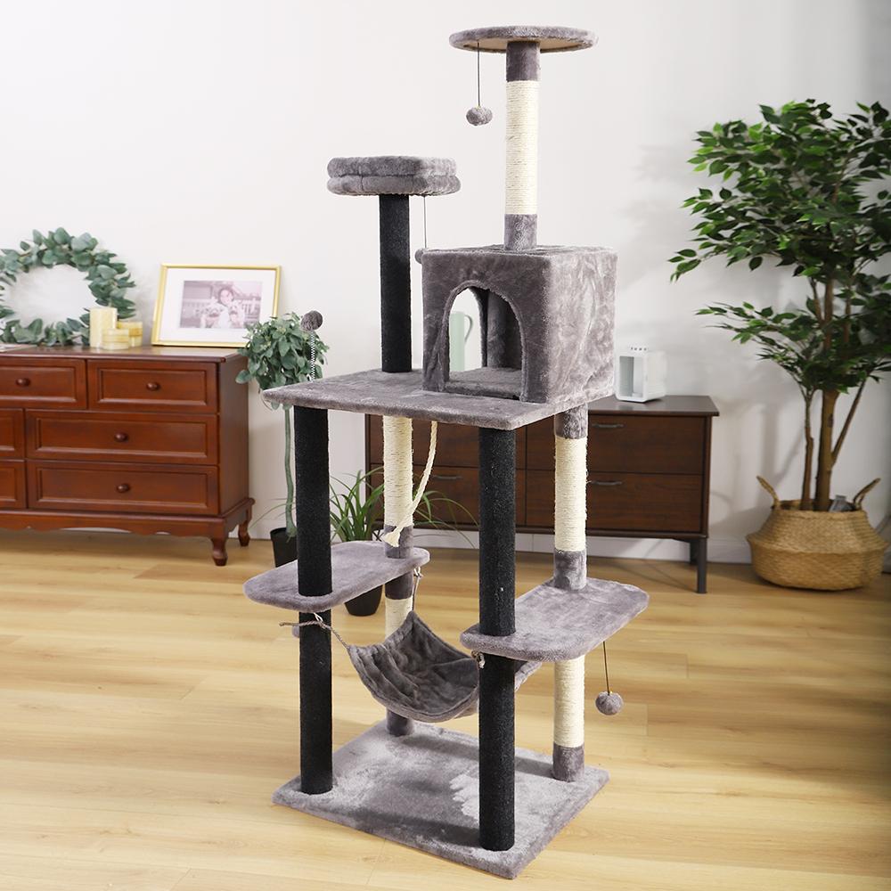 Scratchers Szybka dostawa Pet Cat Tree Tower Condo Drewno z drapiącym słupkiem dla kotów wspinaczką zabawki chroniące gniazdo mebli