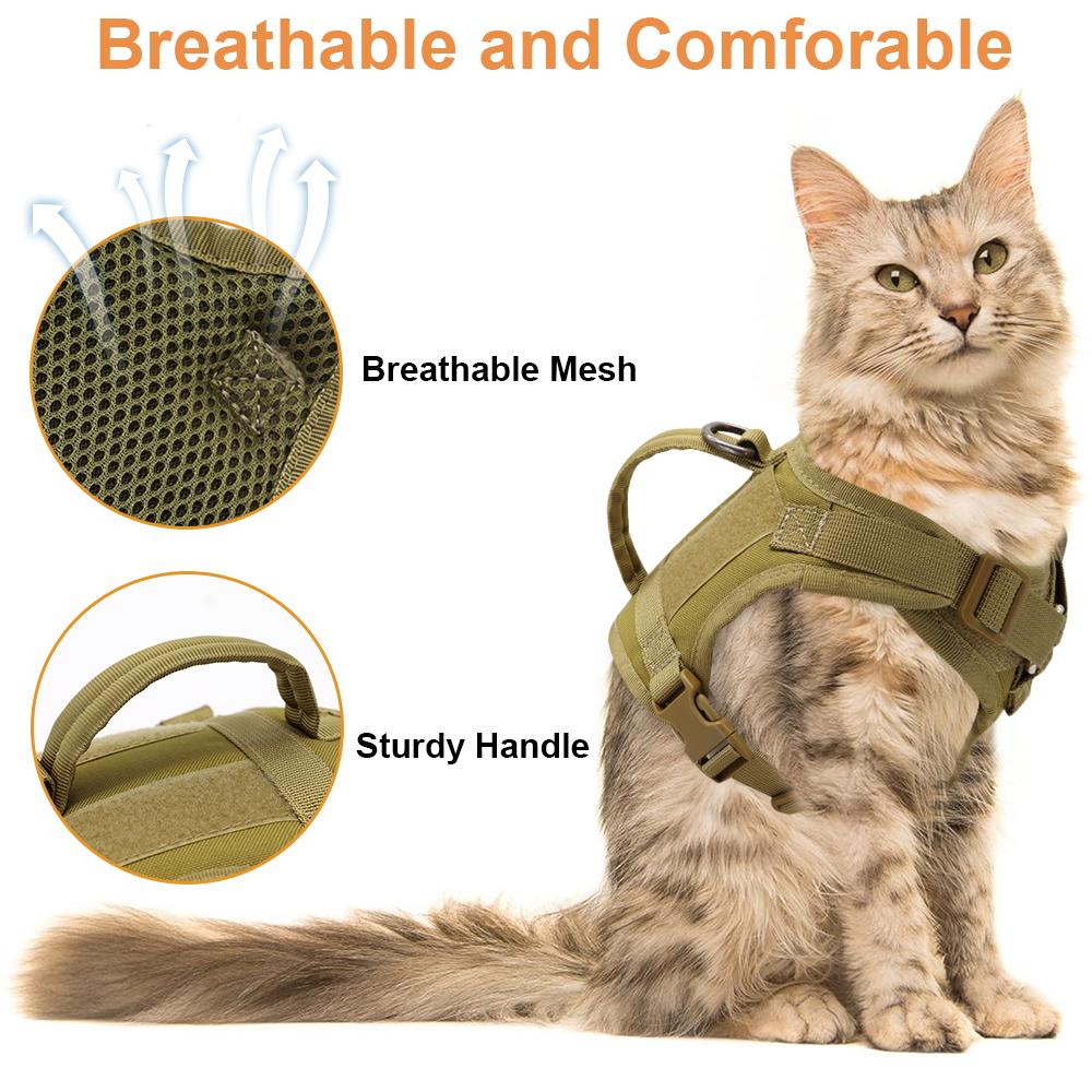 Leads Military Tactical Cat Harness Vest Escape Proof Nylon Dog Puppy Harness Pet Vest Harness for Cats Small Dogs Training Walking