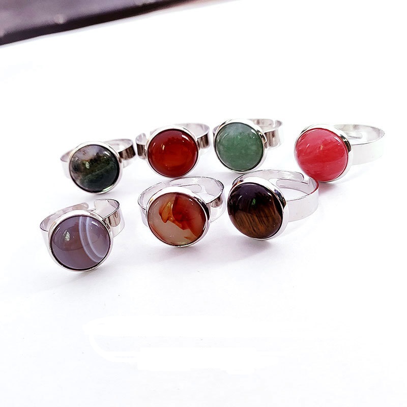 12mm circular natural stone ring Adjustable opening Ring Mixed Color for men women