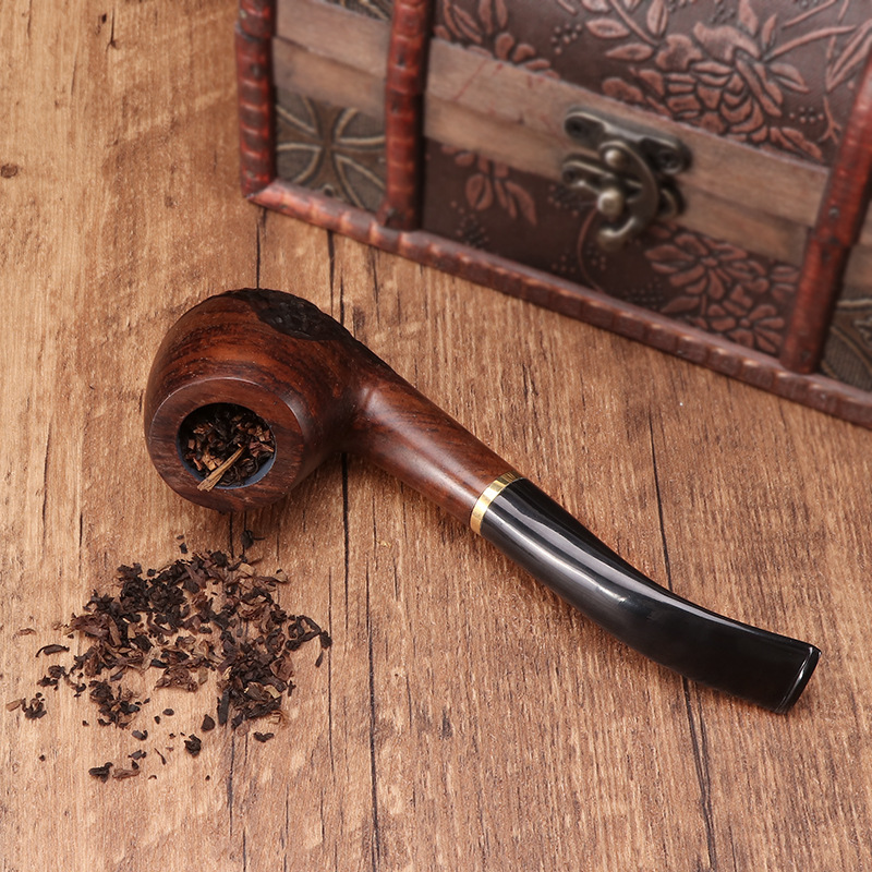 Smoking Pipes Waxed ebony pipe, 9mm flue, detachable cleaning wire pipe, dry pipe, solid wood pipe