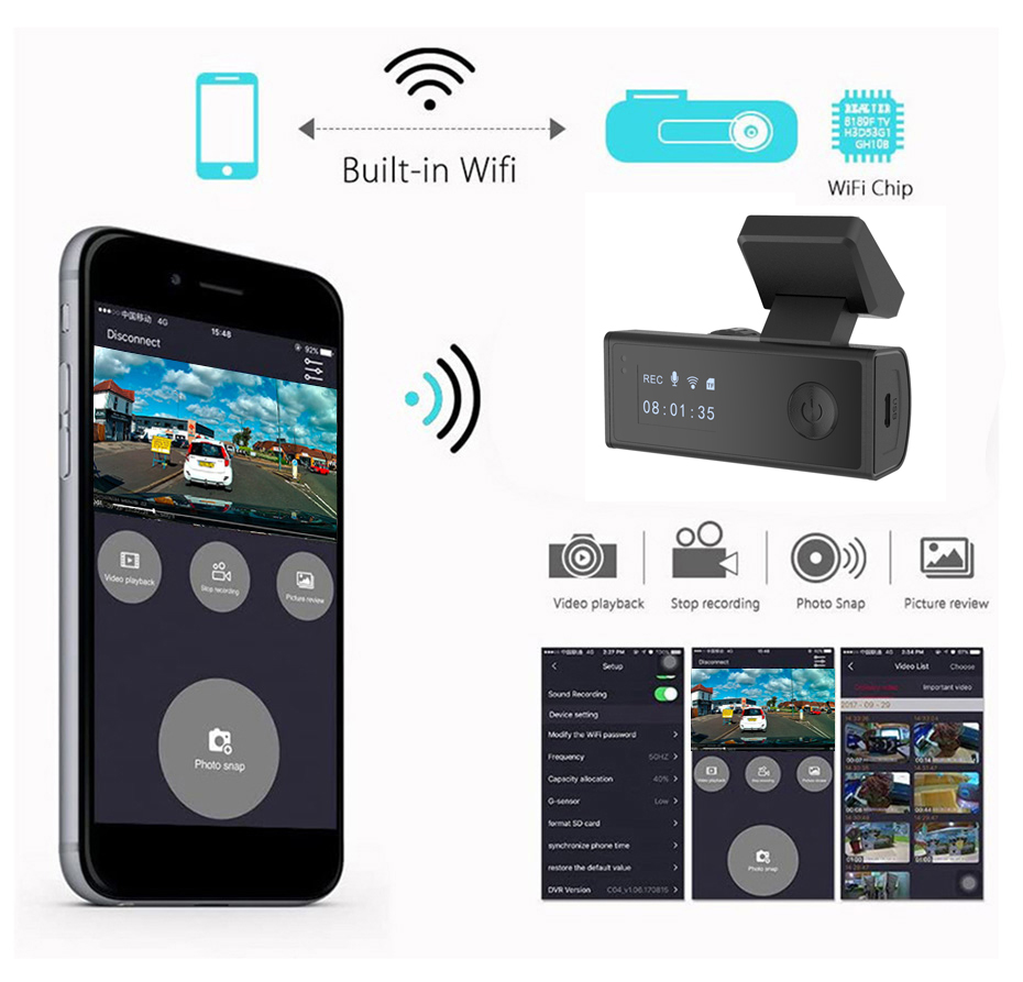 Samochód DVR WiFi ukryta kamera FHD 1080p Mini Car Camera telefon komórkowy Połączony samochód