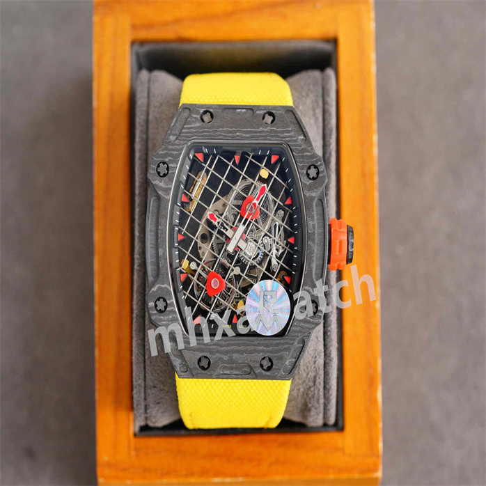 Watch Watch Zy Factory ينتج RM27-04 بالكامل تلقائيًا تلقائيًا في Tie West City Mostical Movement Movement Barrel Type Design Design Natural Rubber Strap