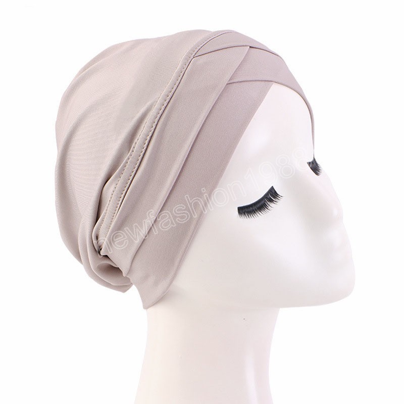 Moslim vrouwen binnenhoed hijab strech tulband beanie chemo cap kruis haarverlies femme islam hoofdtoets wikkel sjaal deksel