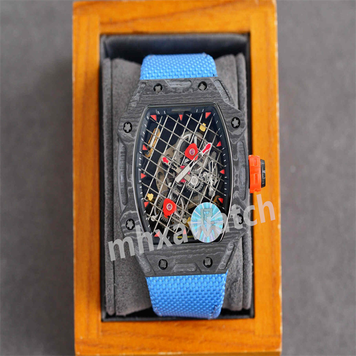 Watch Watch Zy Factory ينتج RM27-04 بالكامل تلقائيًا تلقائيًا في Tie West City Mostical Movement Movement Barrel Type Design Design Natural Rubber Strap