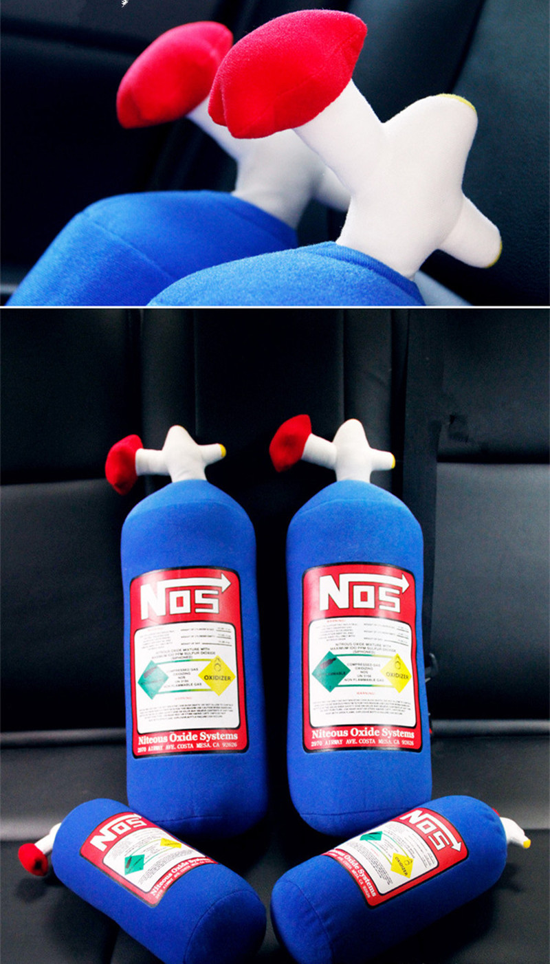 NOS NITROSO OXIDE BRANHO DE NOVO PLUSH TOYS travesseiro recheado Turbo JDM Presente de almofada Decoração de carro Cubro de cabeça Backrest Seat Neck LA638