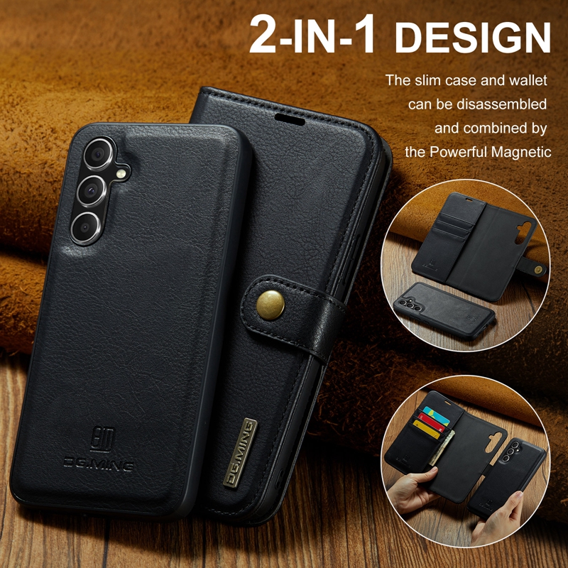 DG.MING Removable Leather Wallet Cases For Samsung A54 A34 A24 A14 4G 5G One Plus 11 10 Pro 10R Magnetic Detachable Flip Cover 2in1 Metal Button Card Holder PU Pouch