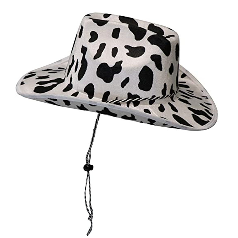 Unisex ko tryck cowboy hatt med justerbar vindtät sladd för kvinnor män lanyard fancy klänningshattar andningsbara kostymkläder
