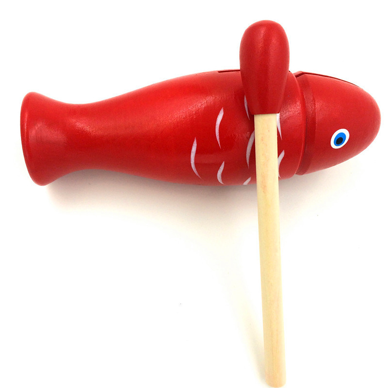 Red Fish Shape Tone Block Percussion Creatieve houten muziekinstrumenten Kinderen Kindergarten Cartoon Onderwijshulpmiddelen Speelgoed Groothandel