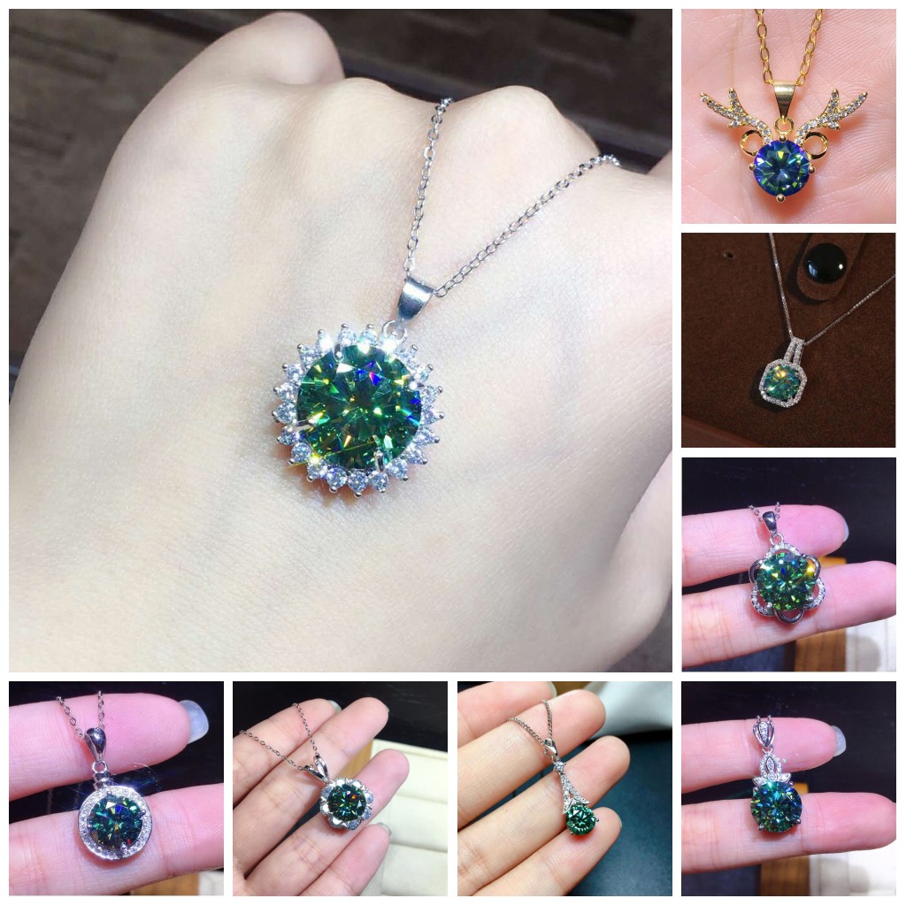 Trendy 4ct Green Moissanite Promise Pendant 925 Sterling Silver Wedding Pendants Halsband för kvinnor Men Party Choker Jewelry