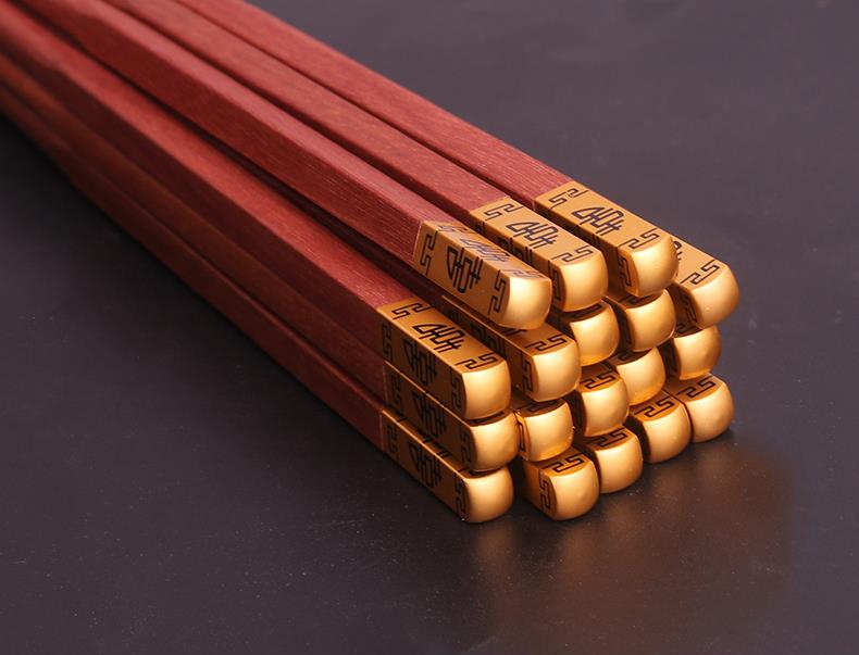 Chinese Style Double Happiness Gold Head Wood Chopsticks Wedding Party Favor And Gift For Guest Friend SN4142