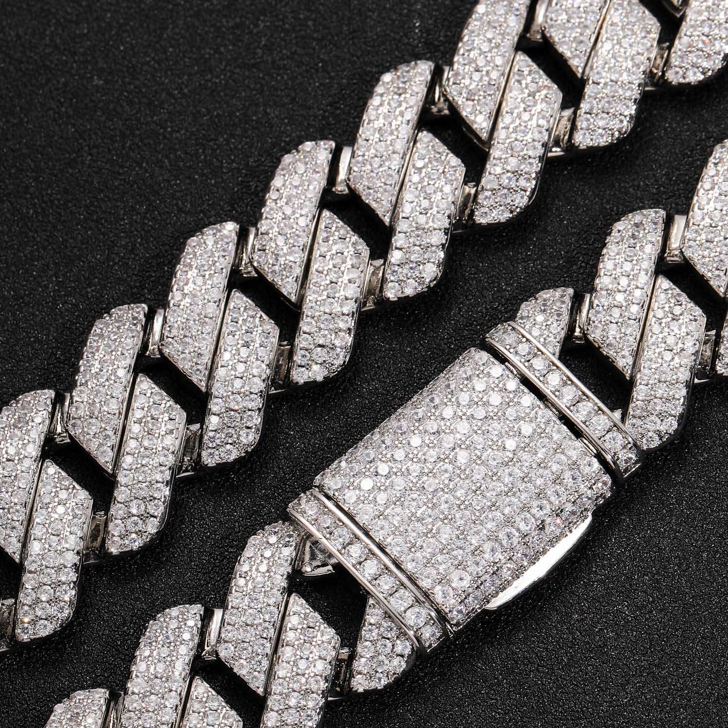 Strands Strings 925 Silber Mosan Diamant 20 mm dreireihige Diamant kubanische Kette Halskette aus Sterlingsilber mit Zertifikat für Männer