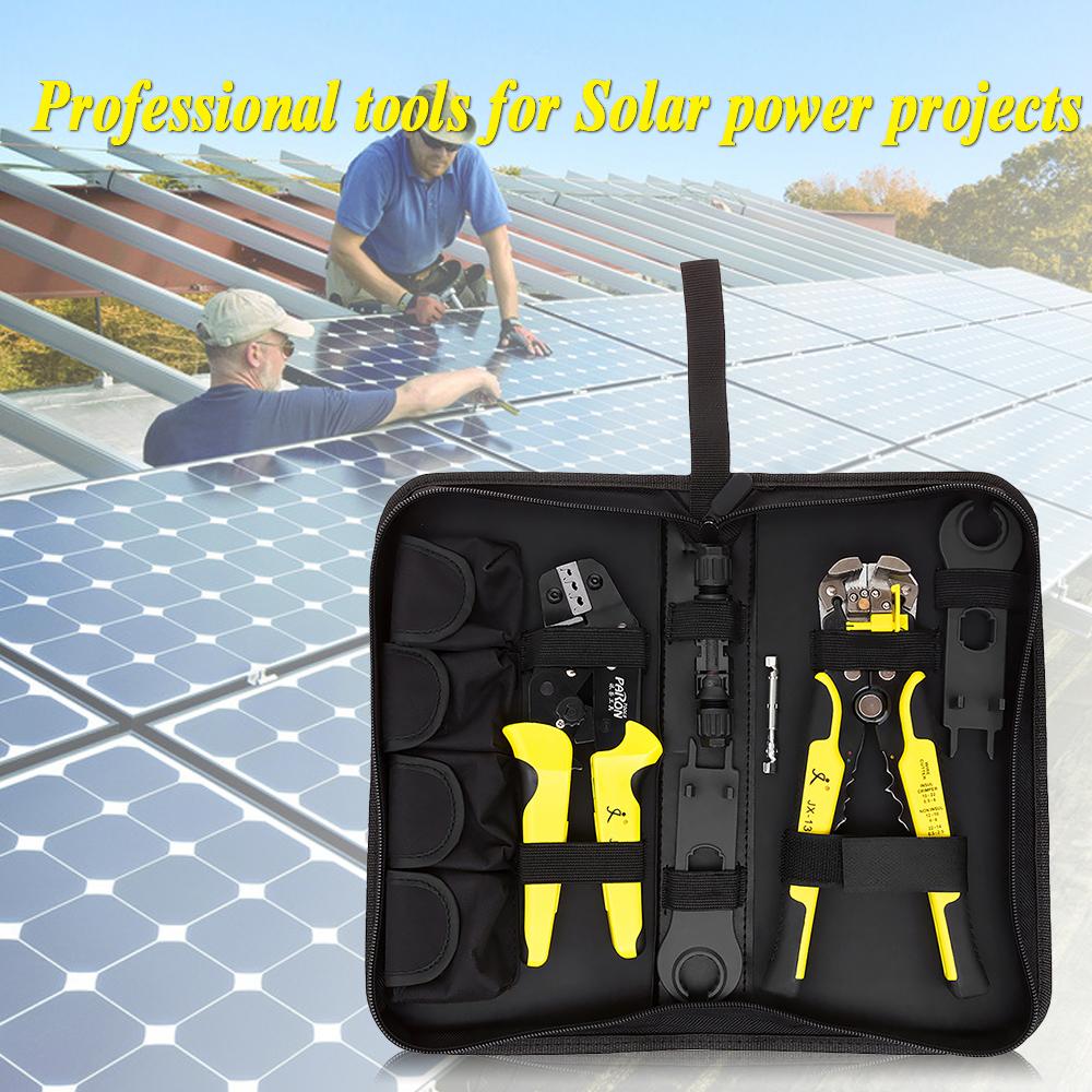 Tang Solarpanel-Drahtcrimper-Multitool-Set, 2,56 mm², 1410 AWG Drahtcrimper + Abisolierzange + Solar-Anschlussklemmen + Schraubenschlüssel