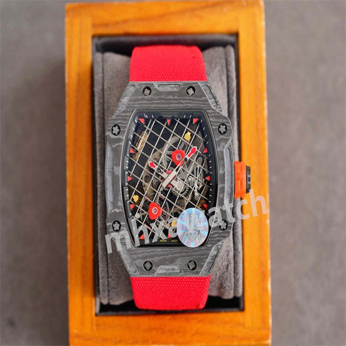 Watch Watch Zy Factory ينتج RM27-04 بالكامل تلقائيًا تلقائيًا في Tie West City Mostical Movement Movement Barrel Type Design Design Natural Rubber Strap