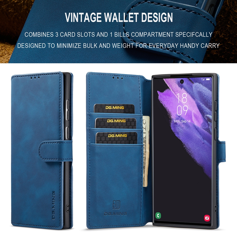 DG.Ming Skórzany portfel dla Google Pixel 6 Pro Samsung S23 Ultra Plus Retro Vintage Oil Cover Cover Id Karta Glotka Uchwyt Men Busines