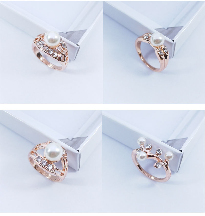 alloy zircon Imitation pearl Ring Mixed Style Size Gold for men women Fashion jewelry