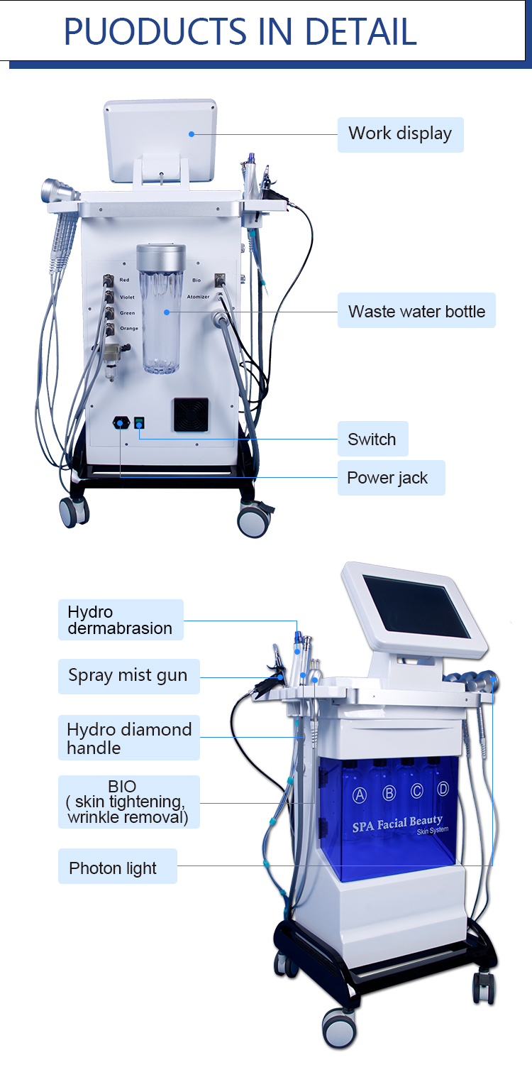 2023 Novo Máquina Facial Hydra Hydro Dermoabrasão Descascando o tratamento da face de limpeza da pele LED PDT Microdermoabrasão Oxigênio Equipamento de salão de pistolas