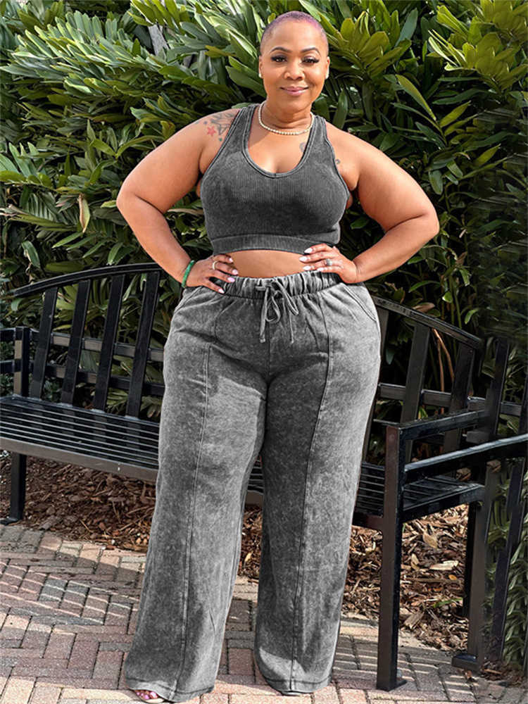 Kvinnors spårsättningar Somo Plus Size Two Piece Outfits For Women Pants Set Stretch Top Sweatpants Tracksuit Casual Summer Wholesale Dropshipping 2023 P230506