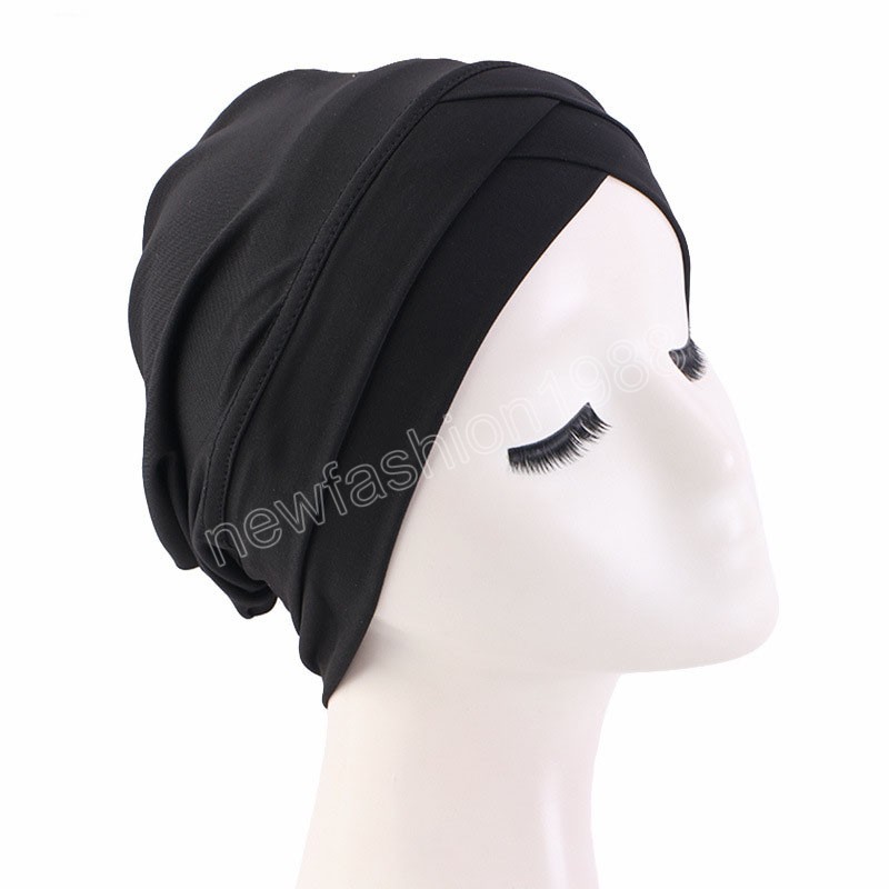 Moslim vrouwen binnenhoed hijab strech tulband beanie chemo cap kruis haarverlies femme islam hoofdtoets wikkel sjaal deksel
