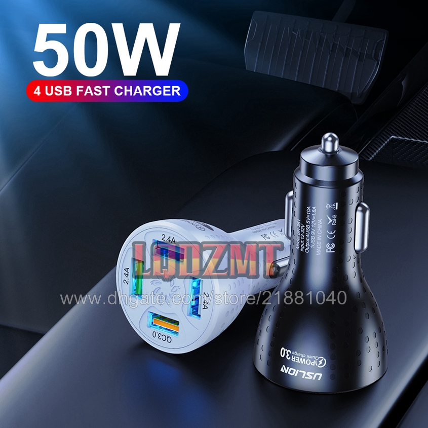 USB高速車充電器50WクイックチャージQC 3.0 4.0カーアダプター用iPhone 13携帯電話用ユニバーサルカーチャージXiaomiカーチャージカーガーカー充電クイックチャージ