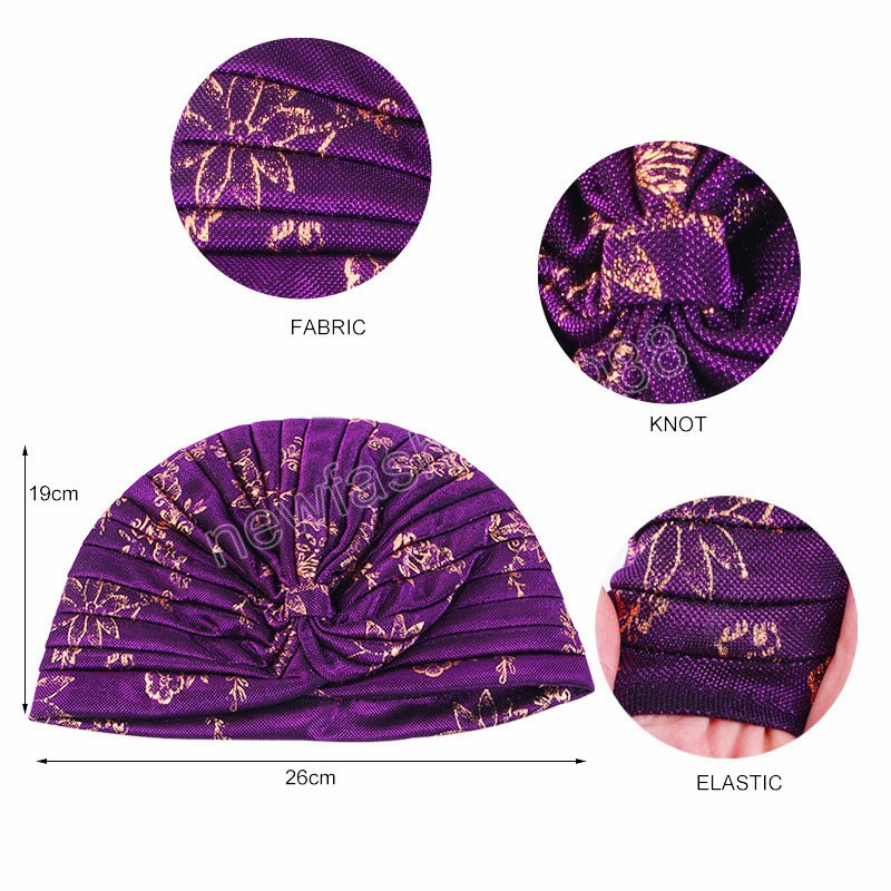 Moda Donna Hijab Turbanti Chemio Cap African Shiny Print Bonnet Knot Cancer Perdita di capelli Cappello Copricapo indiano Copricapo Mujer Foulard