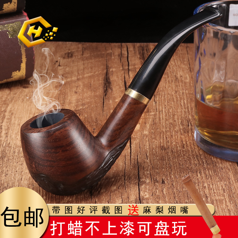 Smoking Pipes Waxed ebony pipe, 9mm flue, detachable cleaning wire pipe, dry pipe, solid wood pipe