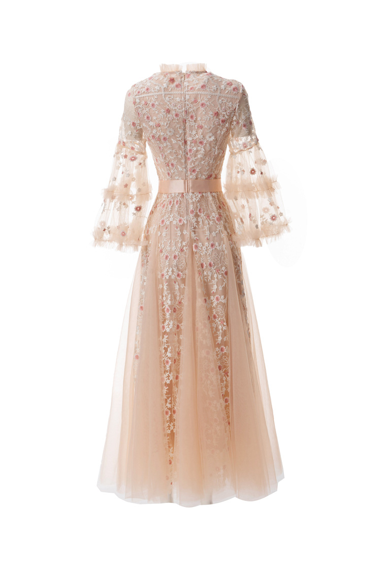 Vestido de tule de bordado floral de damasco da primavera 2023