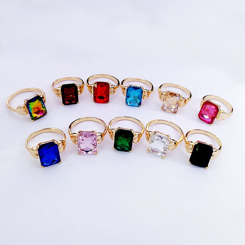 Colorful 10 * 14mm glass crystal Ring Mixed Style Size Color KC Gold for men women