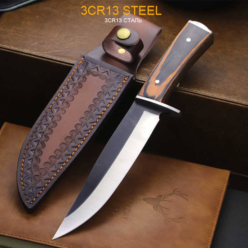 Kempingowe noże łowieckie Czarna twarz Bóg prosty nóż Drewniany drewniany nóż łowiska na zewnątrz przenośny nóż kempingowy nóż przetrwania p230506