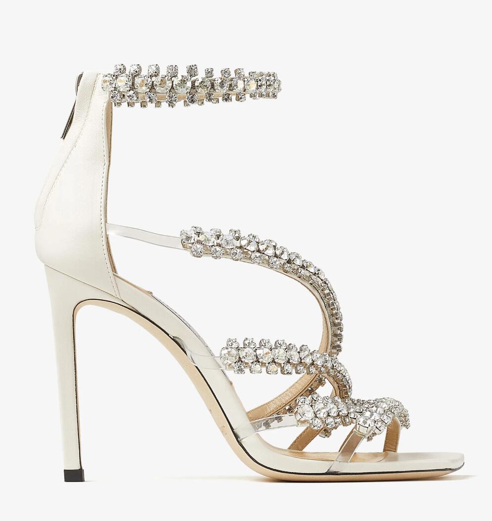 Été luxe Josefine sandales chaussures cristal embellissement à lanières talons hauts blanc noir robe de soirée fête dame gladiateur confort marche EU35-43