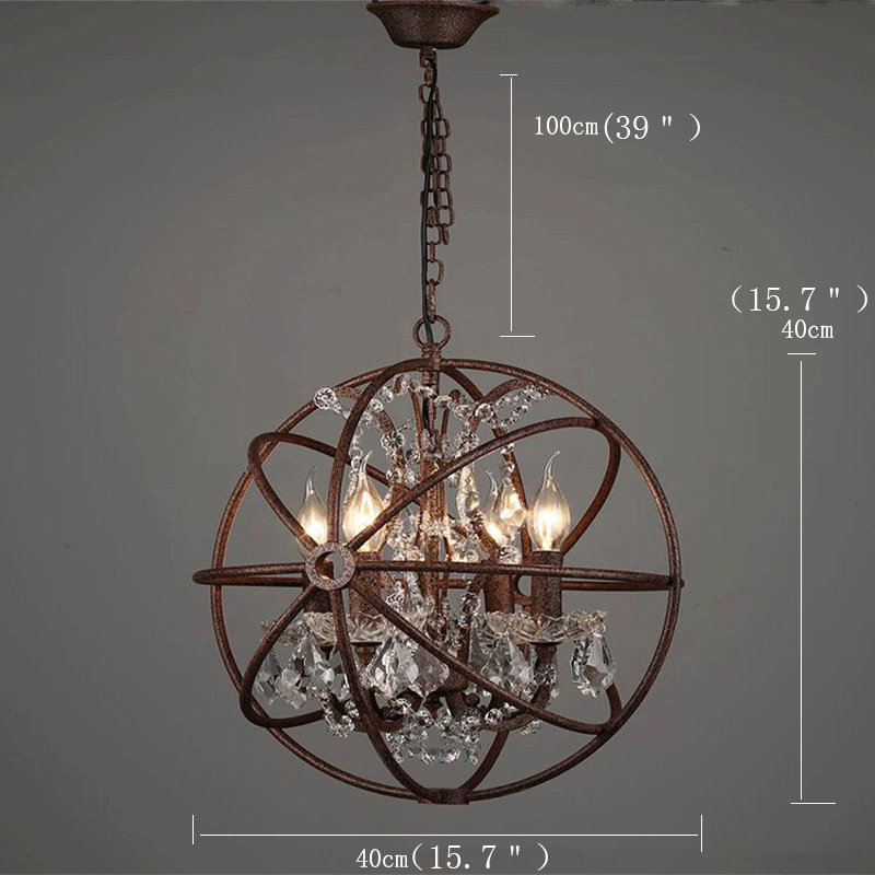 ORB Kristall-Kronleuchter Rustikale Eisen-Anhänger mit klarem europäischen Kristall für Bauernhaus Bar Wohnzimmer Schlafzimmer 4 Licht 5 Licht 55 cm