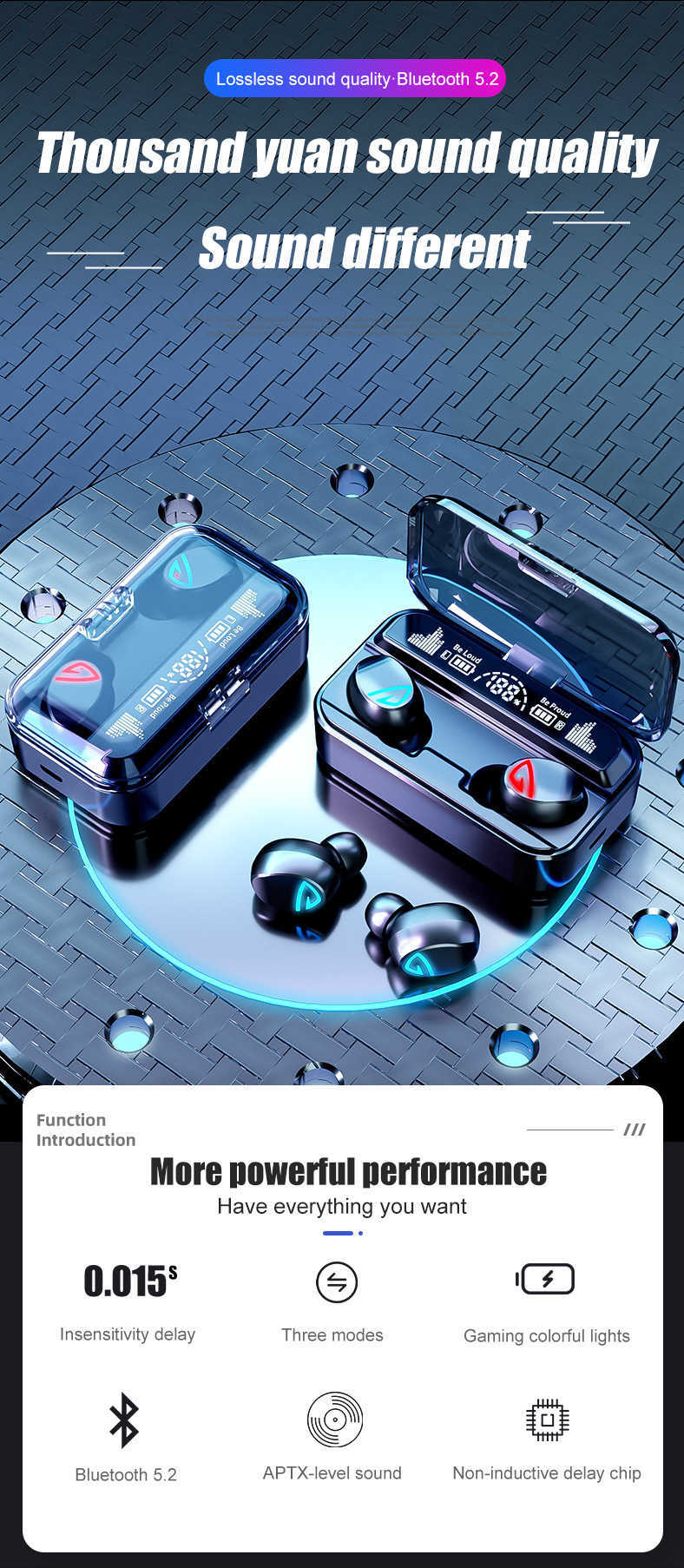 Nuovo auricolare giochi e-sport sky-5 Auricolare Bluetooth binaurale contenitore di ricarica nell'orecchio tesoro di ricarica del display digitale
