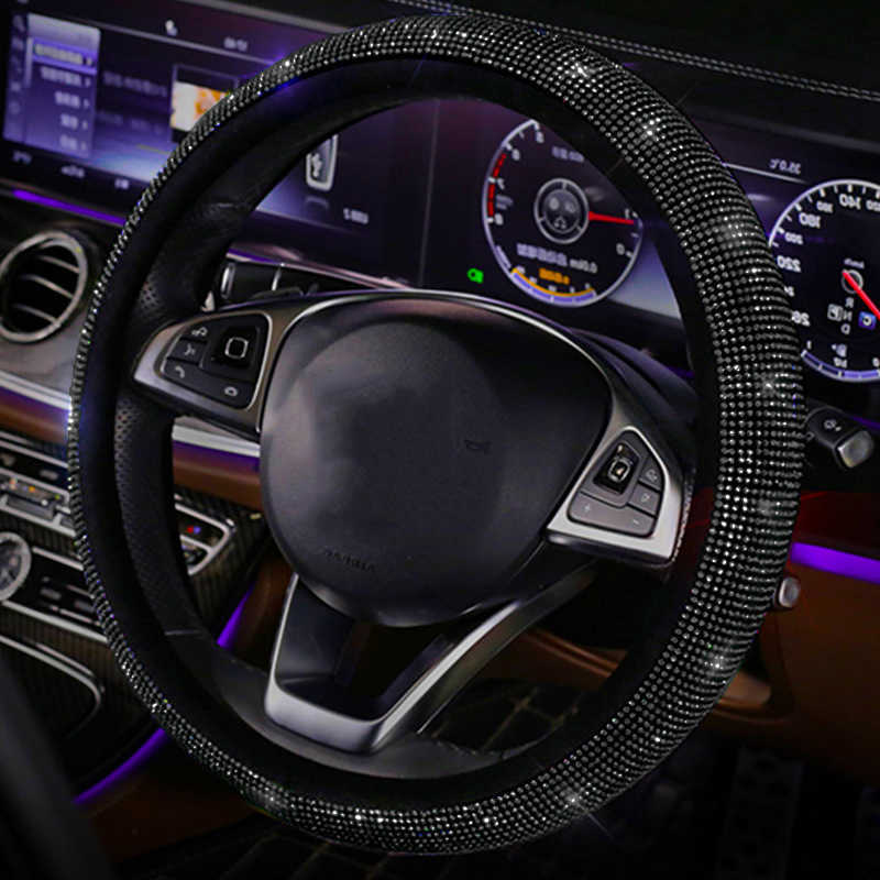 2024 Universal Car Rhinestones Steering Wheel Cover Crystal Diamond Bling Steering-Wheel Protector Cover Auto Accessories For Woman