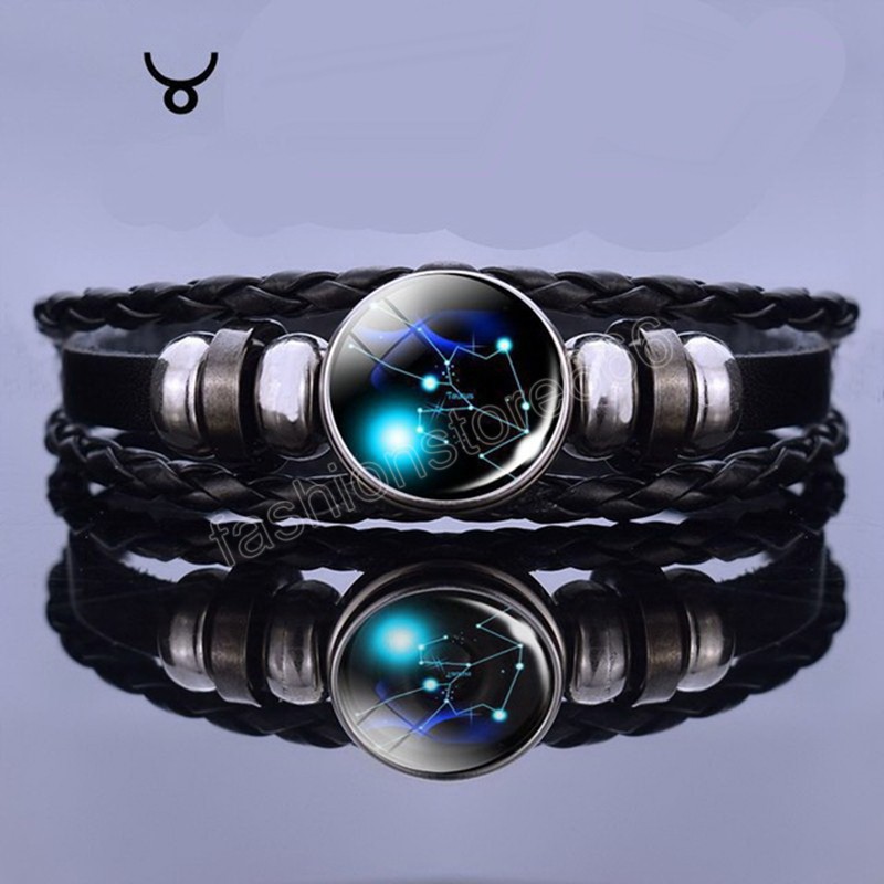 12 Zodiac Constellation Luminous lederen armband voor vrouwen mannen Meerlagige punk hiphop bedelarmband armband sieraden geschenken