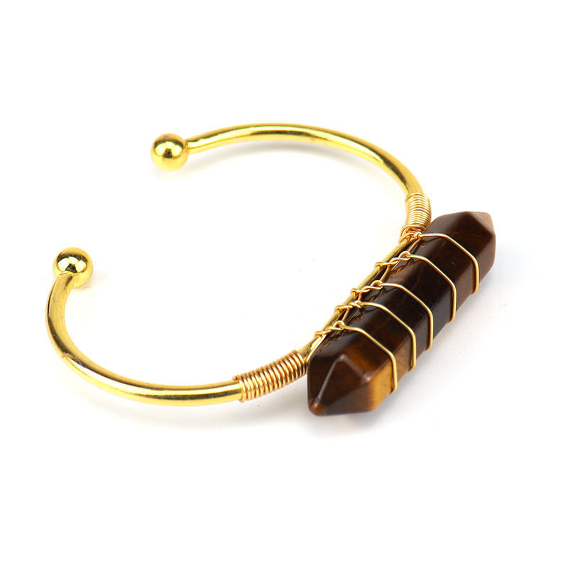 الجملة متعددة الشكل Heaxgonal Moon Tiger Eye Charm سوار سوار السلك Warp الطبيعية سوار الأحجار الكريمة للنساء