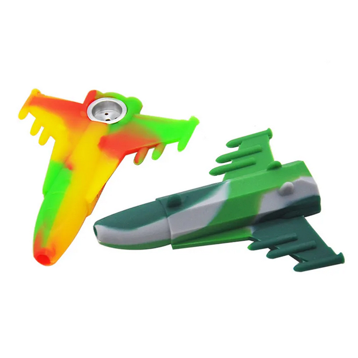 3inch Battleplane shape silicone Hand Smoking Pipe With Metal Bowl Unbreakable Tobacco Tube Water Pipes Bongs Dab Rig