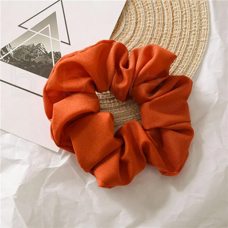 Women Girls Solid Chiffon Scrunchies Elastic Ring Hair Ties Accessories Ponytail Holder Hairbands Rubber Band Scrunchies i0419