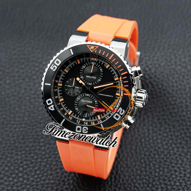 46 mm Aquis 01 774 7708 VK Quartz Chronograph Mens Watch Black Dial Orange Inner Stick Markers Steel Case Orange Rubber Riem Stopwatch Nieuwe WatchestimeZoneWatch