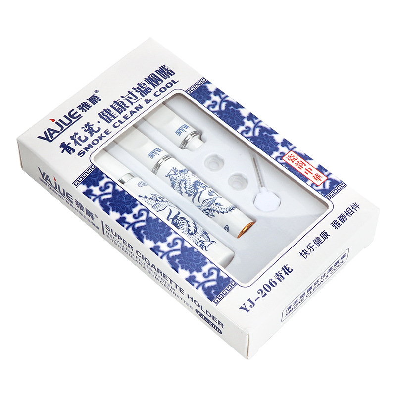 Tubos de fumar Blue e branco Dragon Dragon em forma de dragão montado Suporte de cigarro com Forte Filtração