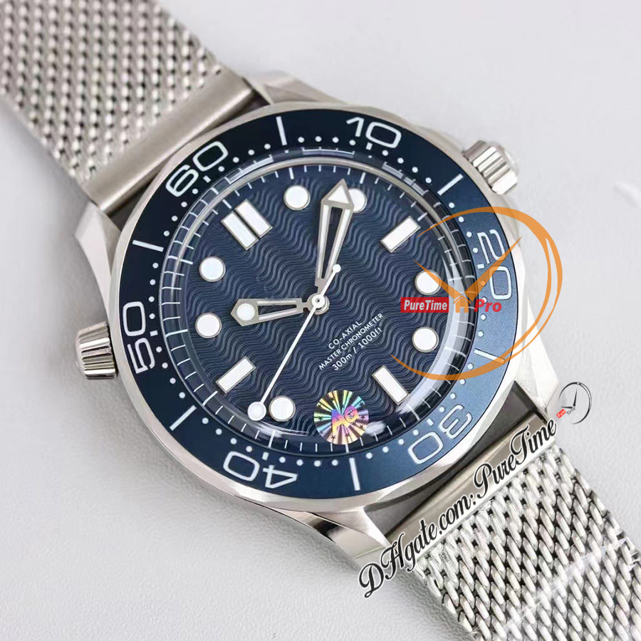 AGF Diver 300M 60th anniversary A8806 Automatic Mens Watch 42 Ceramics Bezel Blue Textured Dial Mesh Bracelet Super Version Edition Reloj Hombre Montre Puretime