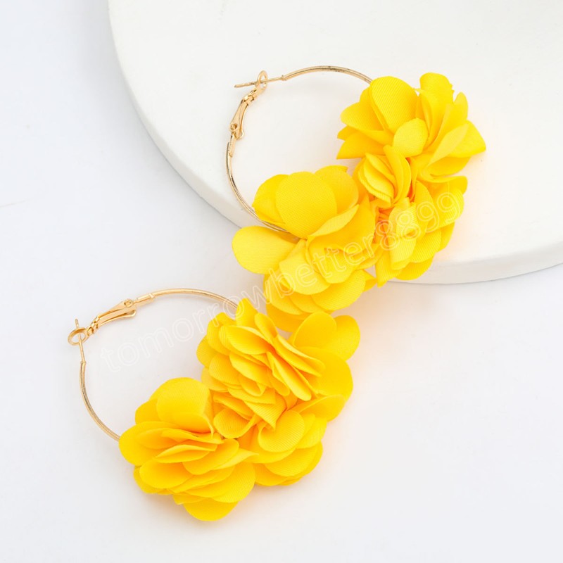 Mode nouveau métal tissu fleur pétale goutte boucles d'oreilles femmes Sexy élégant décontracté cerceau boucle d'oreille bijoux accessoires