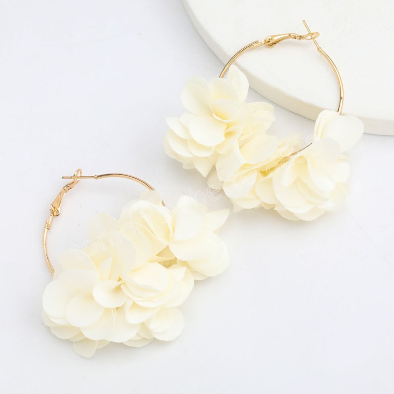 Mode nouveau métal tissu fleur pétale goutte boucles d'oreilles femmes Sexy élégant décontracté cerceau boucle d'oreille bijoux accessoires