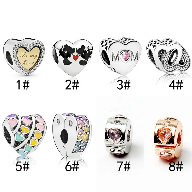 Alloy Mom Beads Charms For DIY Jewelry European Bracelets Bangles Women Girls Best Gifts 8 styles Hollow Diamond Heart Beaded Bracelet Accessories hipl854