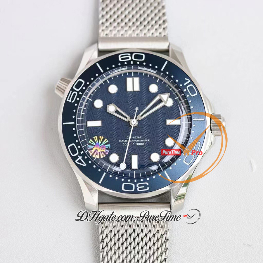 AGF Diver 300M 60th anniversary A8806 Automatic Mens Watch 42 Ceramics Bezel Blue Textured Dial Mesh Bracelet Super Version Edition Reloj Hombre Montre Puretime