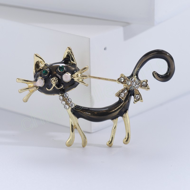Söt kattbroschstift kristall strass broscher för kvinnor legering djur brosch corsage lapel pin kläder accessoarer