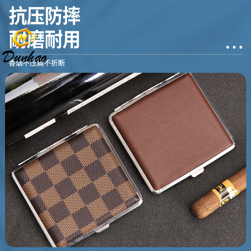Smoking Pipes Men's Portable Cigarette Case Iron Clip Leather Cigarette Case Compression and Moisture Resistance